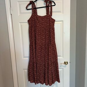 Madewell Red Floral Midi Dress with Tie Straps